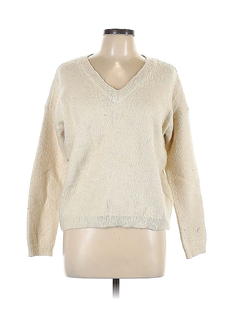 Cyrus Color Block Solid Ivory Pullover Sweater Size L - photo 1