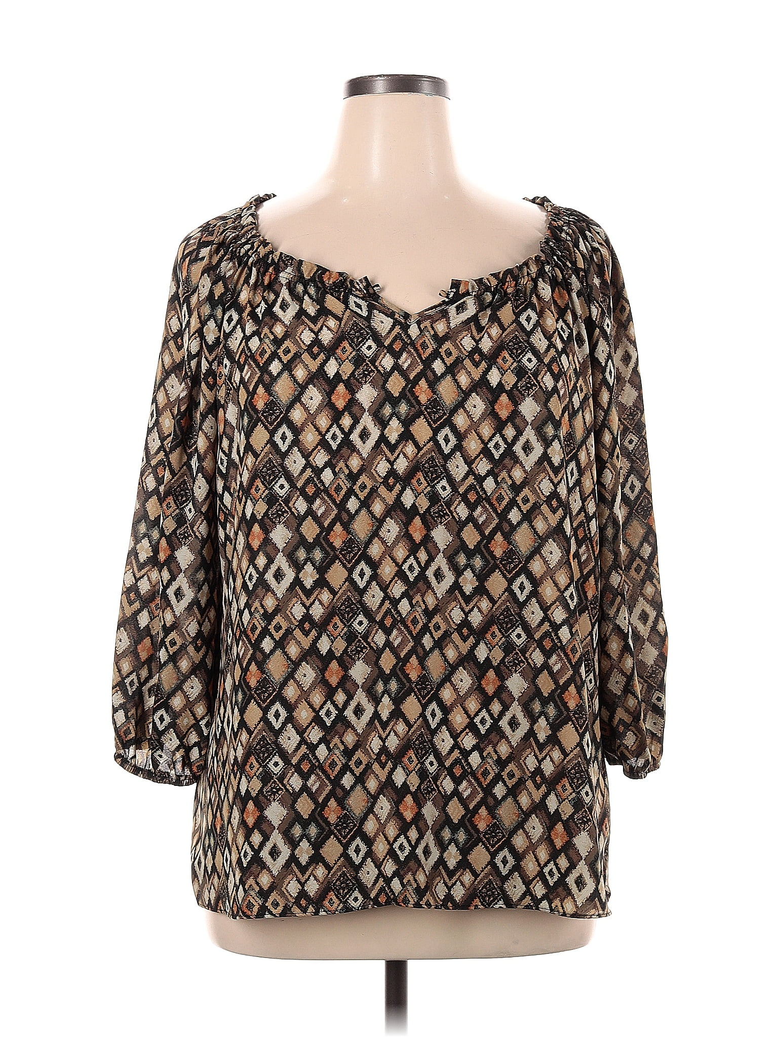 Cato 100 Polyester Brown Long Sleeve Blouse Size Xl 56 Off Thredup