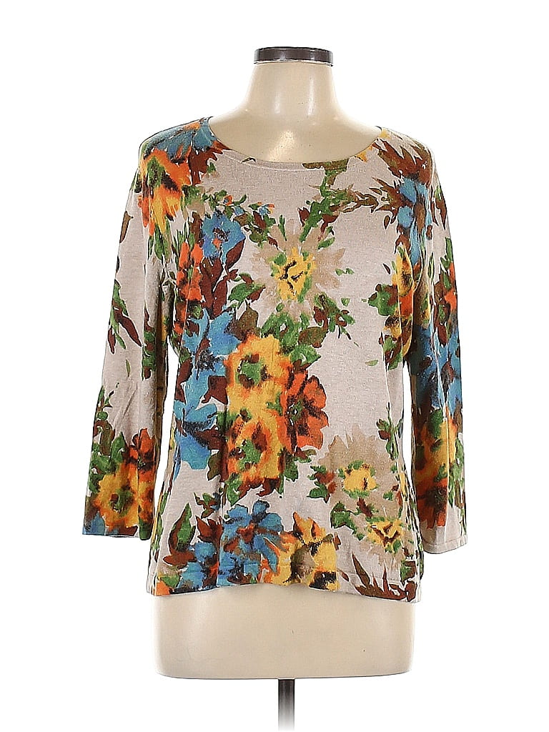 Jones New York Collection Color Block Floral Tan Pullover Sweater Size XL - photo 1