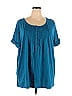 Woman Within Solid Teal Short Sleeve Henley Size 22 (1X) (Plus) - photo 1