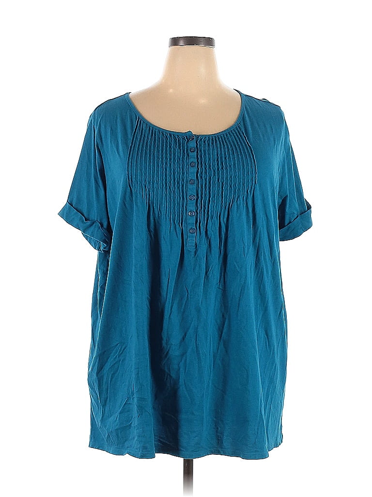 Woman Within Solid Teal Short Sleeve Henley Size 22 (1X) (Plus) - photo 1