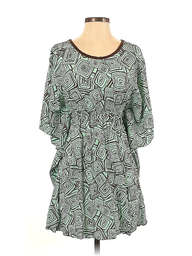 Hecho a Mano 100% Rayon Paisley Graphic Green Casual Dress Size S - photo 1