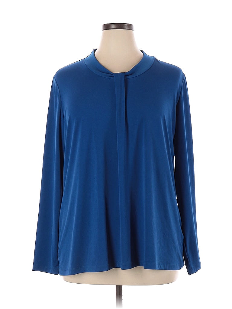 Susan Graver Color Block Solid Blue Long Sleeve Top Size XL - photo 1