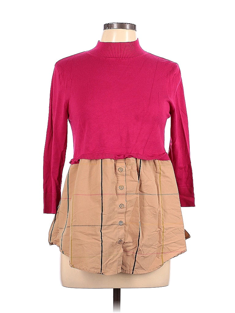 7th Avenue Design Studio New York & Company Color Block Solid Pink Pullover Sweater Size L - photo 1