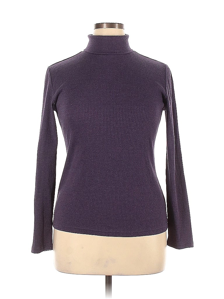 Fashion Bug Color Block Solid Purple Turtleneck Sweater Size XL - photo 1
