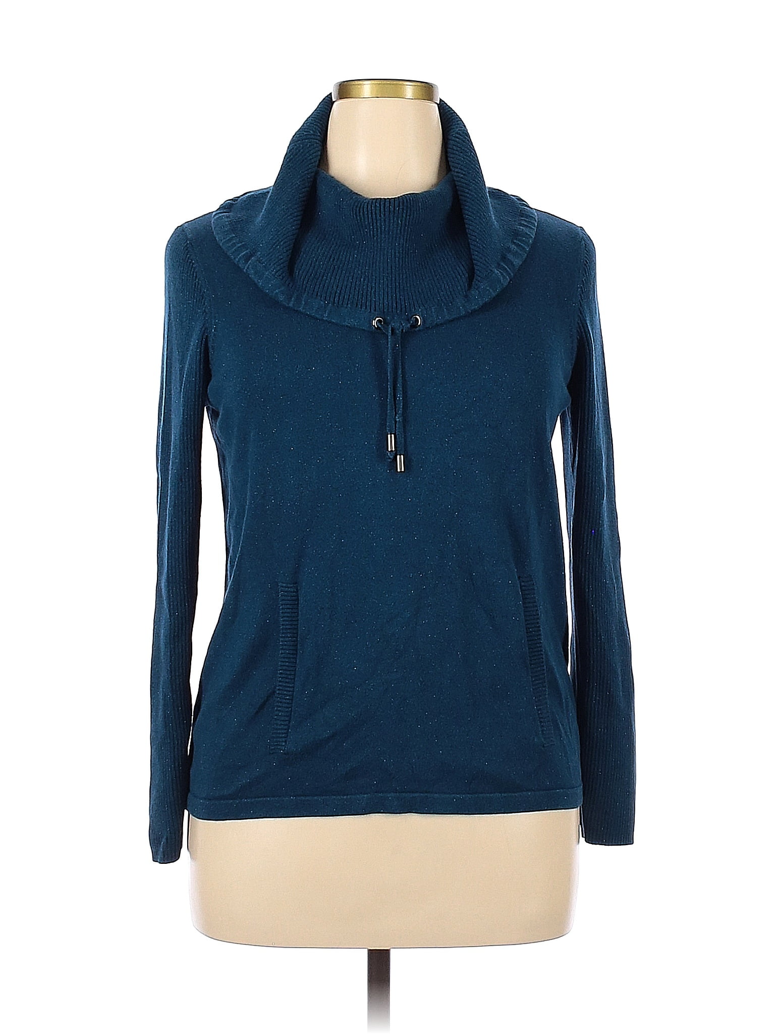 Jones New York Signature Color Block Solid Teal Blue Pullover Sweater ...