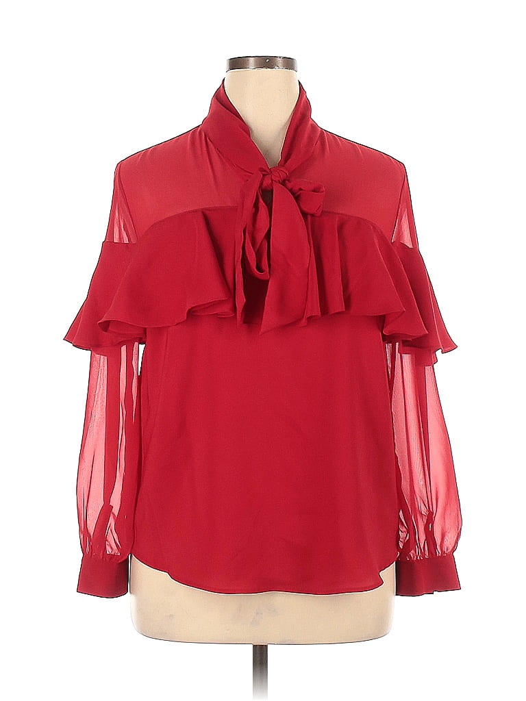 7th Avenue Design Studio New York & Company 100% Polyester Red Long Sleeve Blouse Size XL - photo 1
