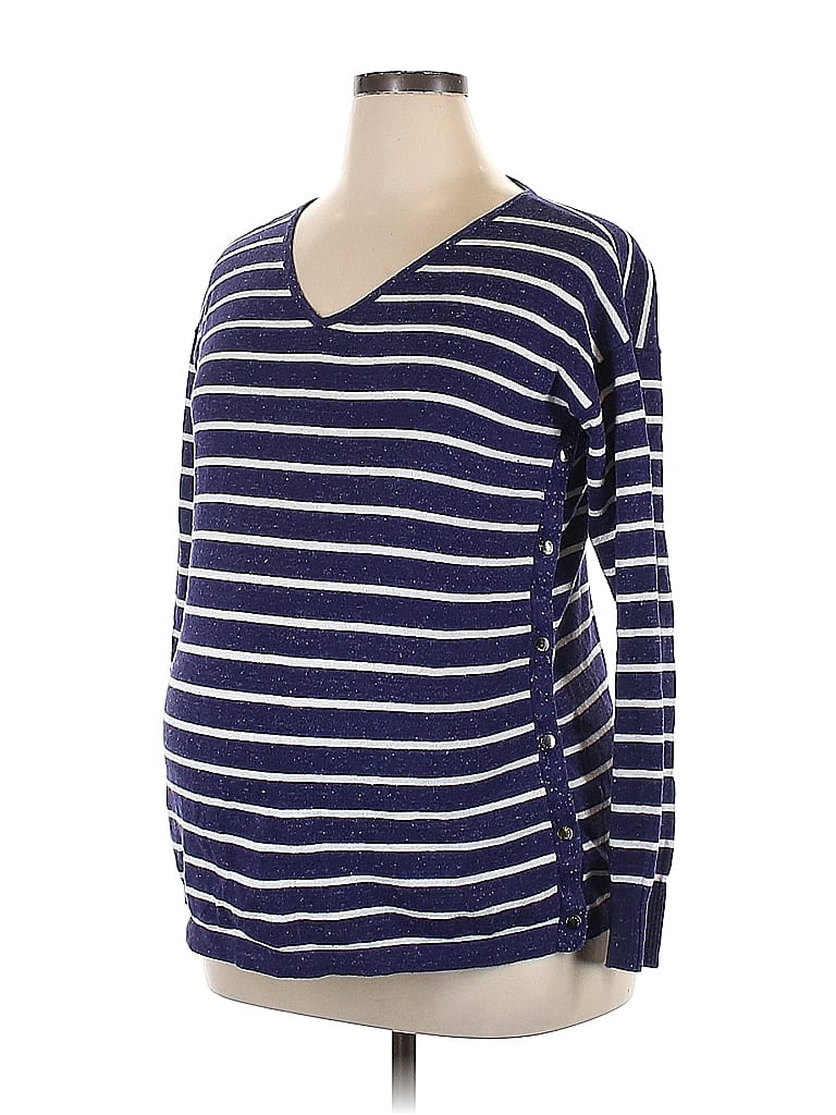 Seraphine Color Block Stripes Blue Long Sleeve T-Shirt Size XL (Maternity) - photo 1