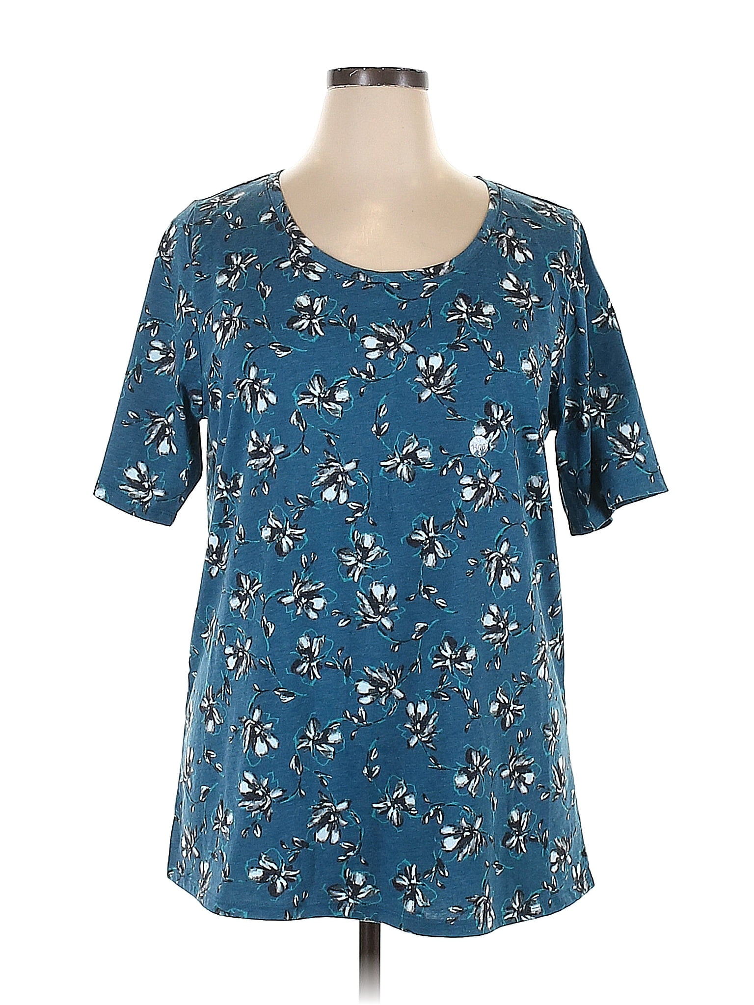 Lane Bryant Floral Teal Short Sleeve T-Shirt Size 14 - 16 Plus (Plus ...