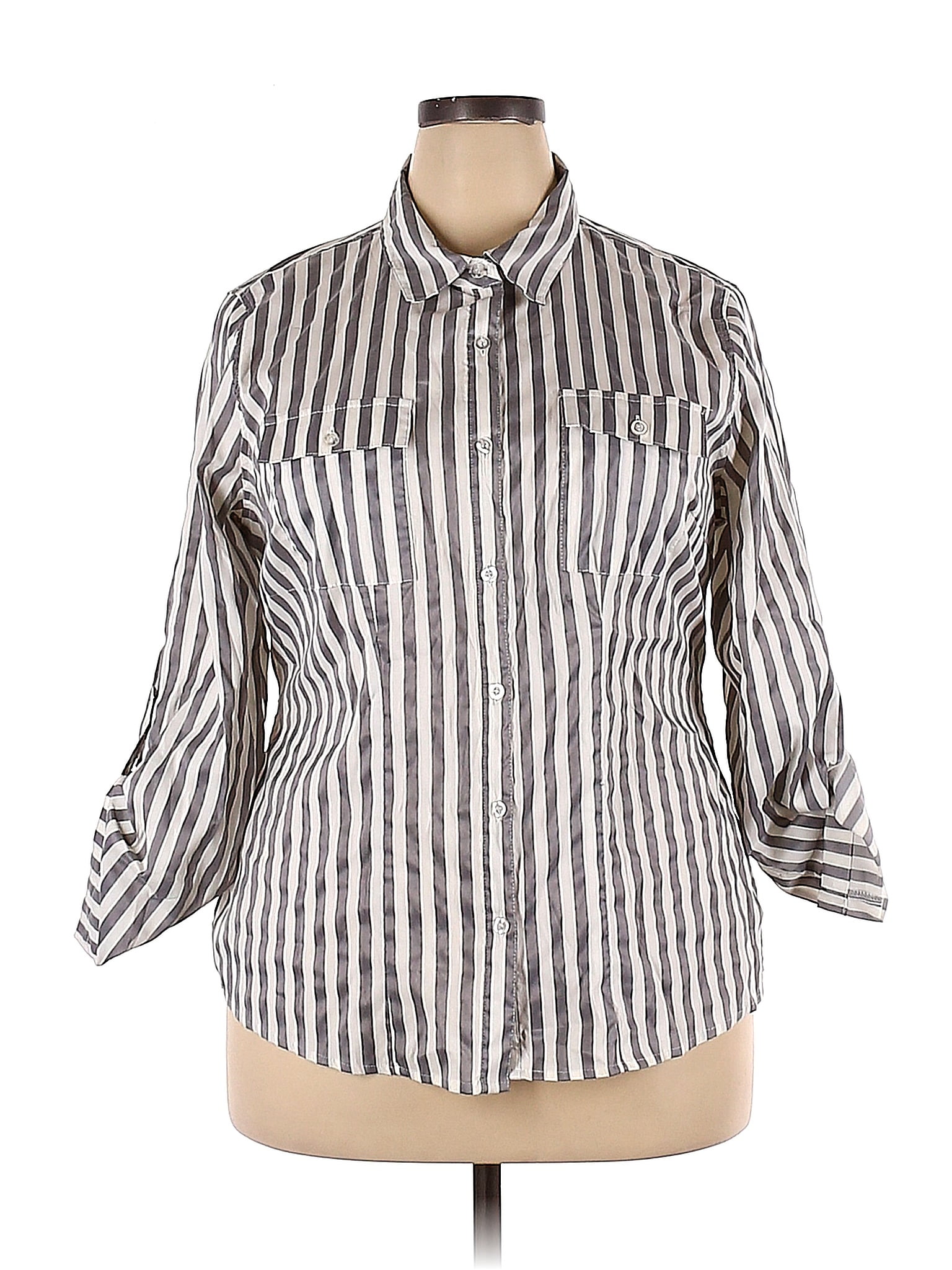 Ashley Stewart Gray Long Sleeve Button Down Shirt Size 18 Plus 64