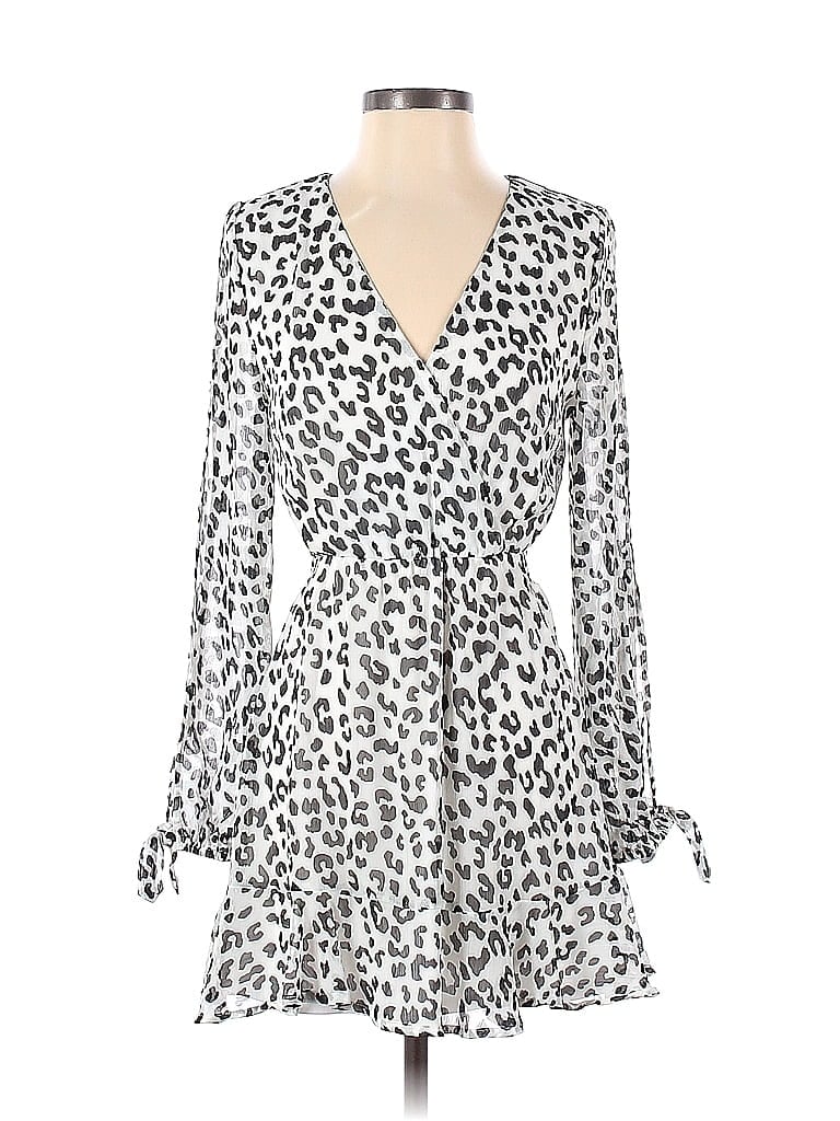 Great Jones 100% Polyester Animal Print Leopard Print White Leopard Print Surplice Dress Size XS - photo 1