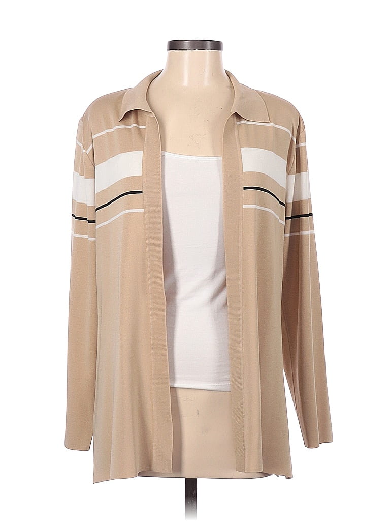 Misook 100 Acrylic Stripes Color Block Tan Cardigan Size M 84 Off Thredup