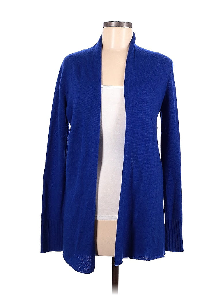 Joan Vass 100% Cashmere Color Block Solid Sapphire Blue Cardigan Size M - photo 1