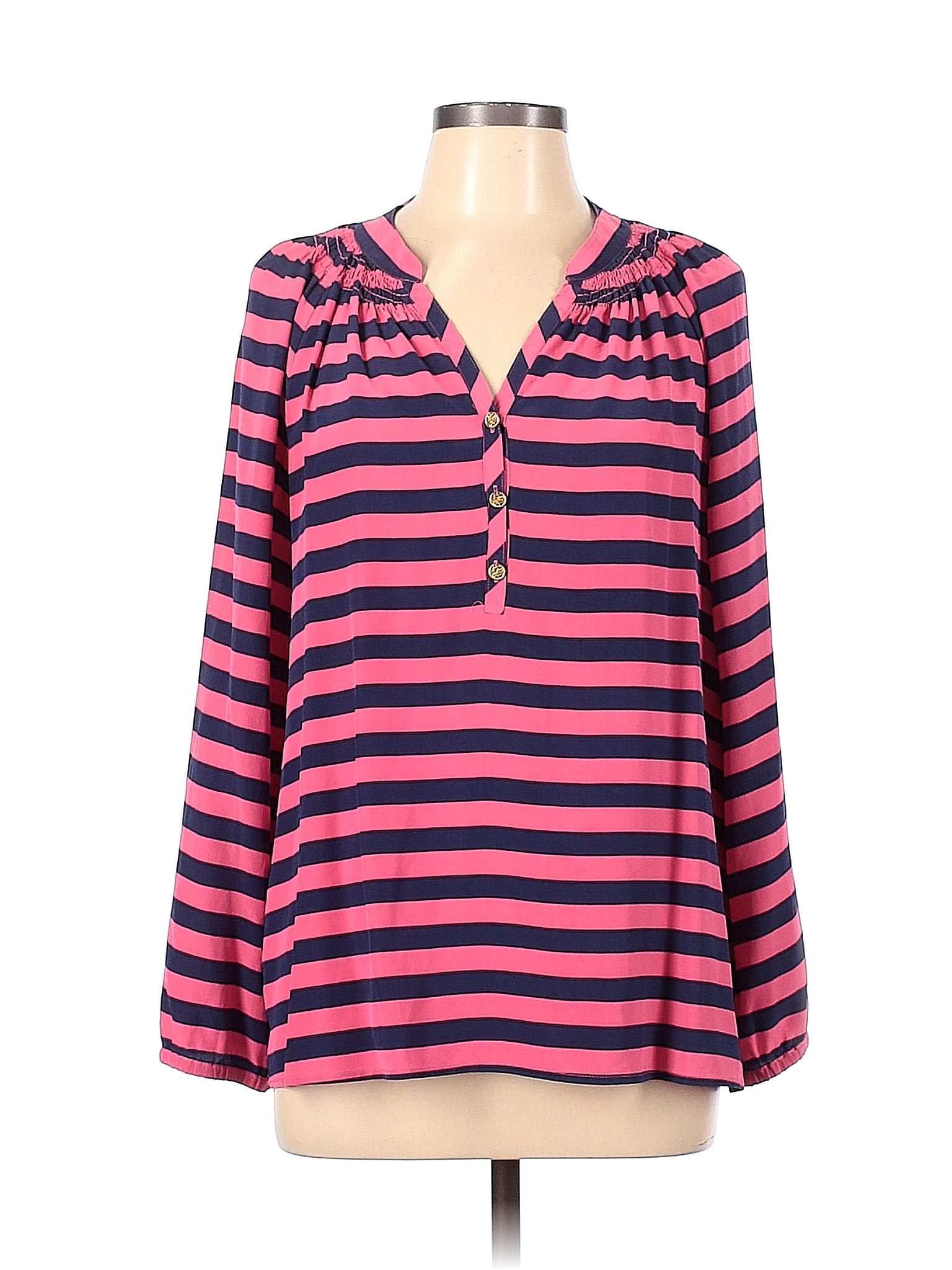 Lilly Pulitzer 100 Silk Stripes Multi Color Pink Long Sleeve Blouse