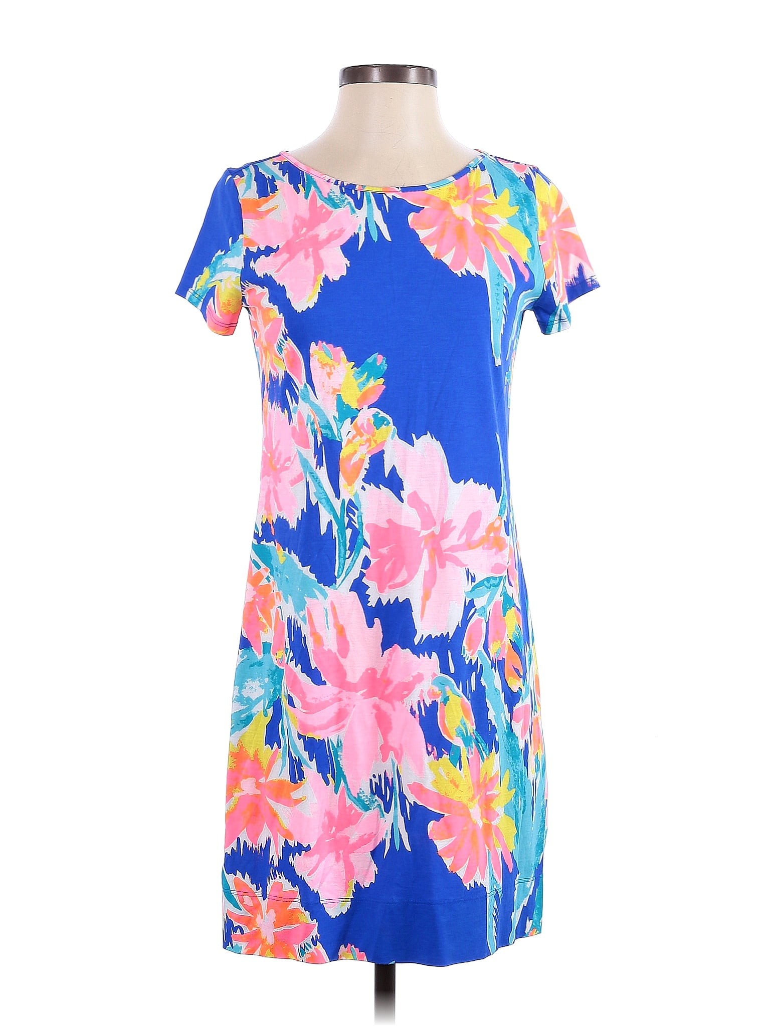 Lilly Pulitzer 100 Pima Cotton Floral Blue Casual Dress Size S 67