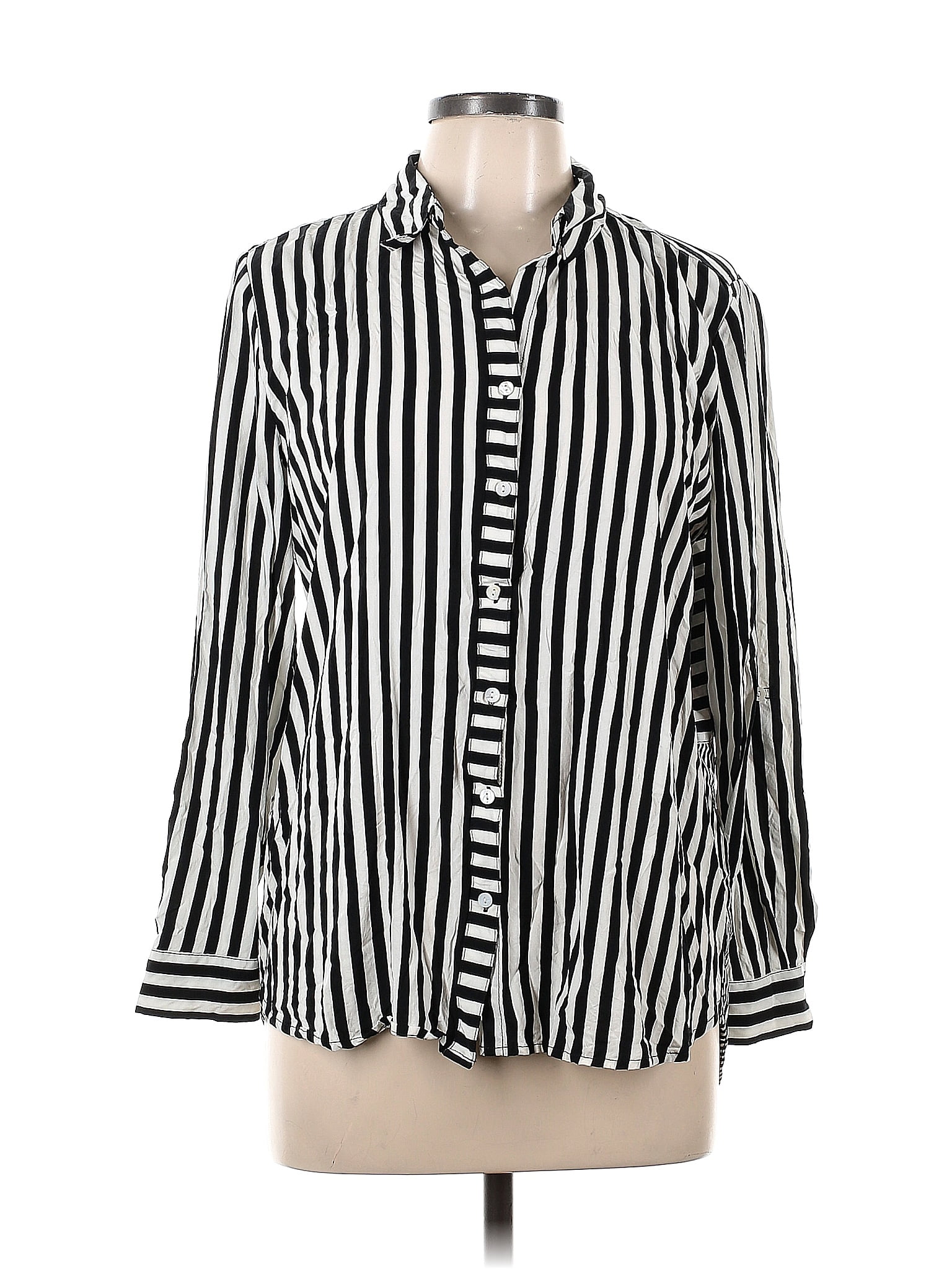 Jane and Delancey 100% Rayon Black Long Sleeve Button-Down Shirt Size L ...