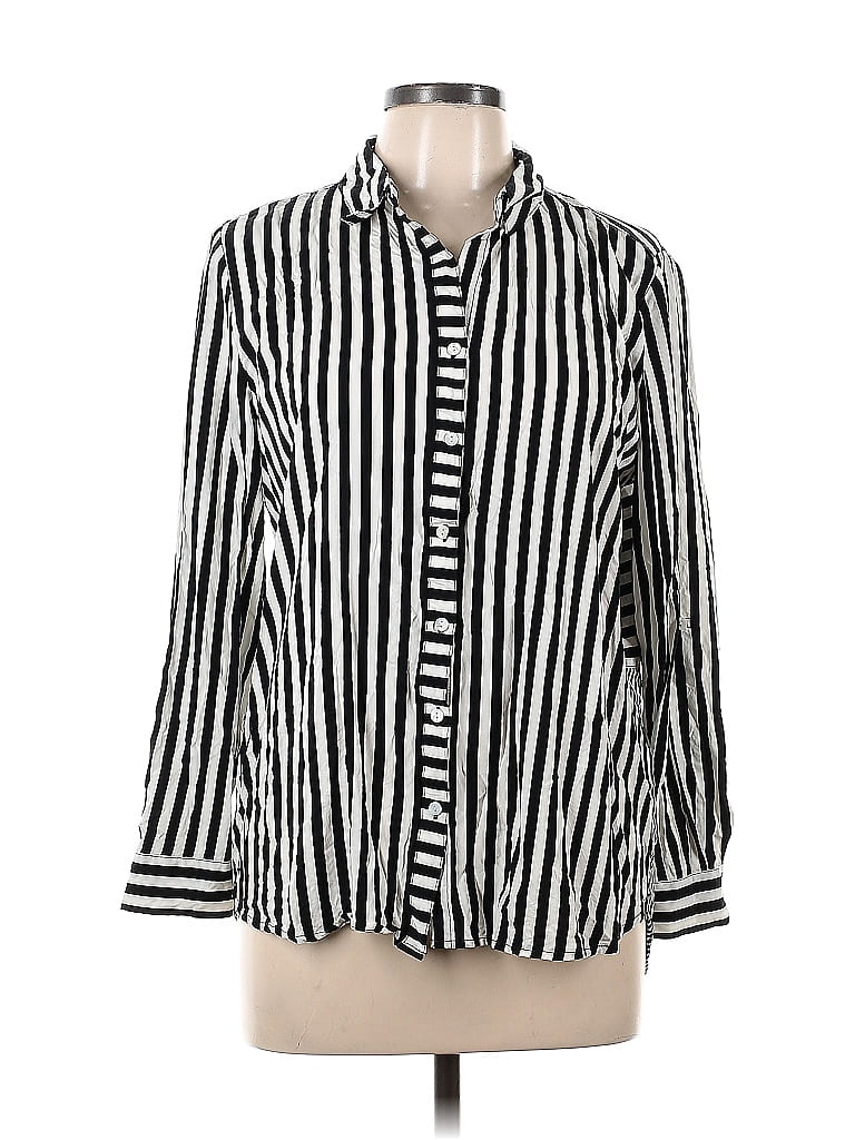 Jane and Delancey 100% Rayon Black Long Sleeve Button-Down Shirt Size L ...