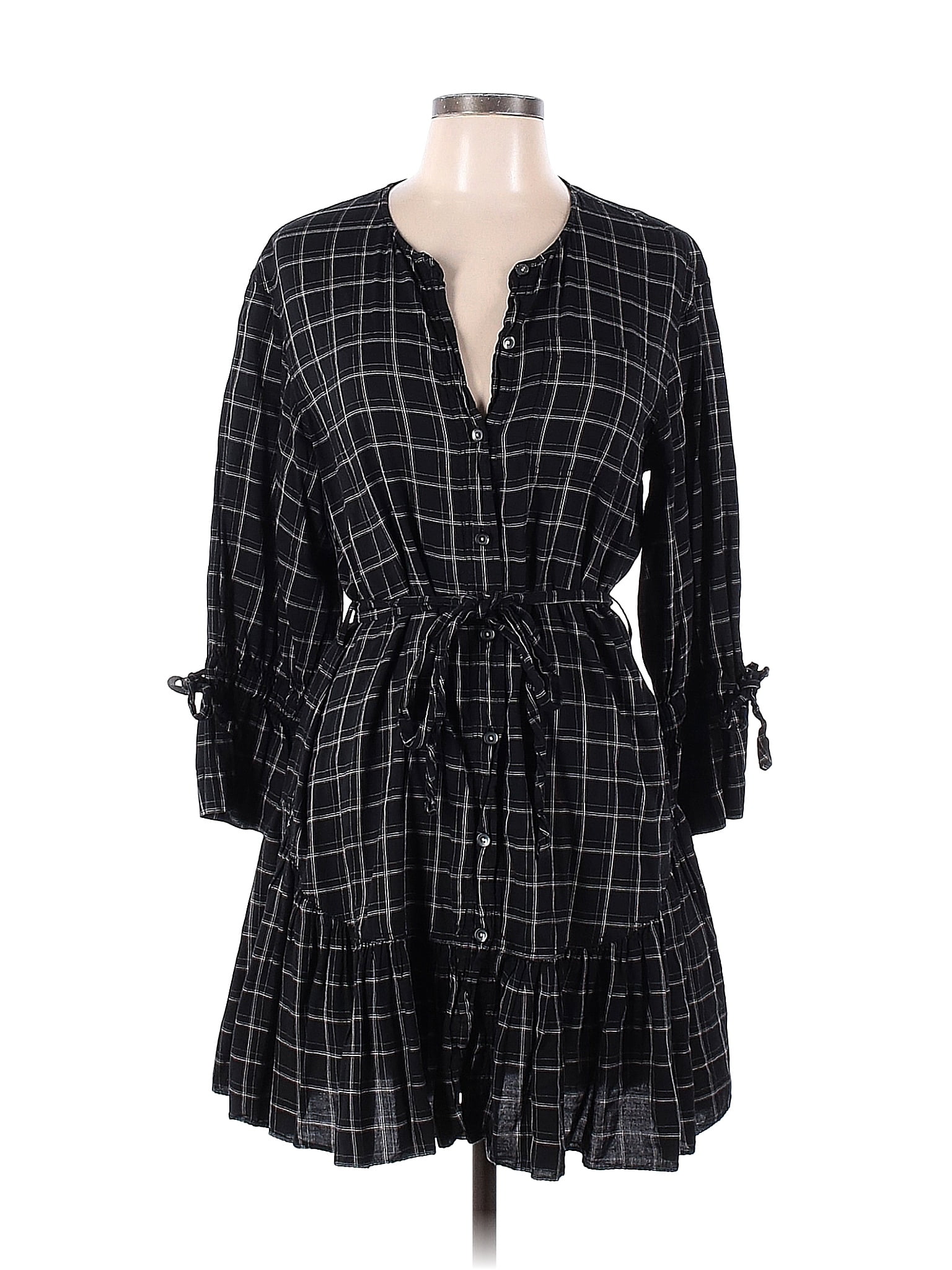 La Vie Rebecca Taylor Grid Black Lorraine Gingham Shirtdress Size