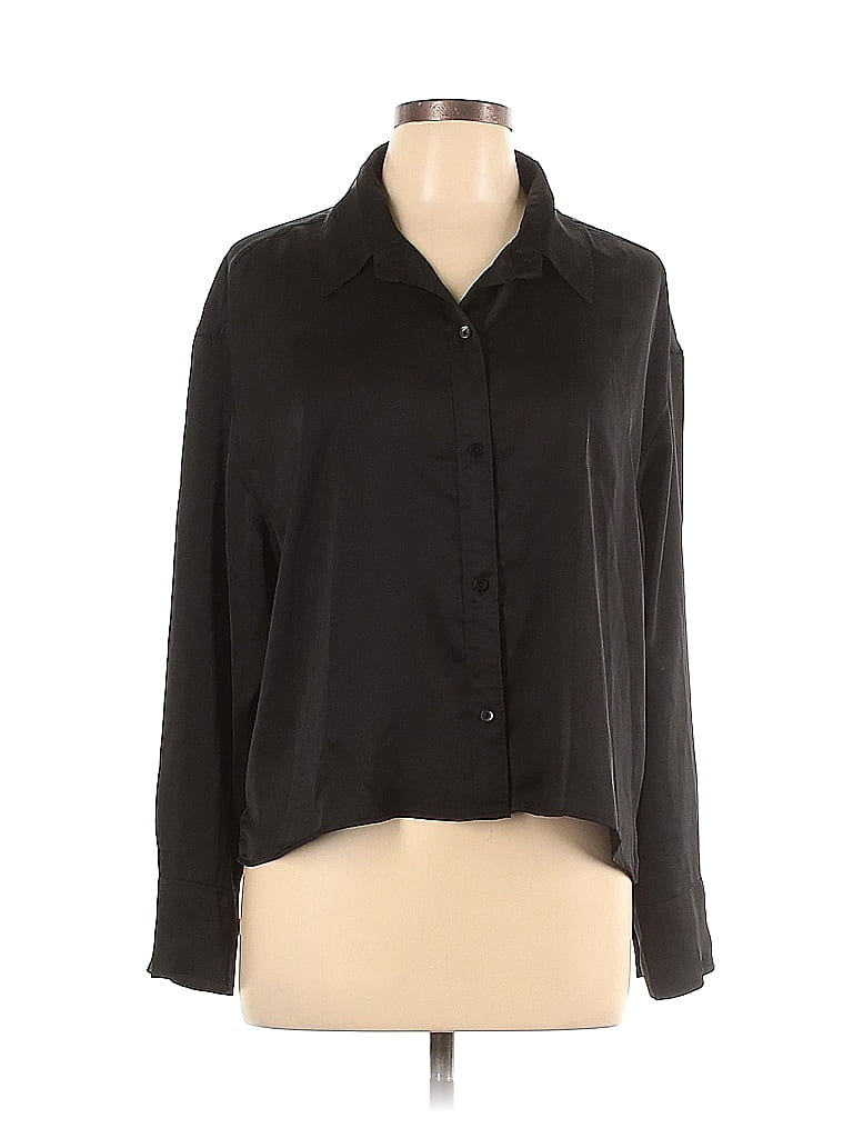 Abercrombie & Fitch 100% Polyester Black Long Sleeve Button-Down Shirt ...