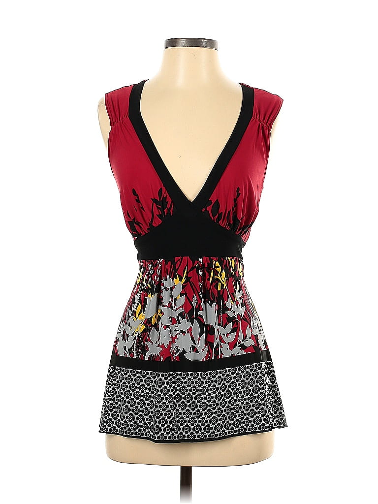 XOXO Color Block Floral Multi Color Red Sleeveless Top Size S - photo 1
