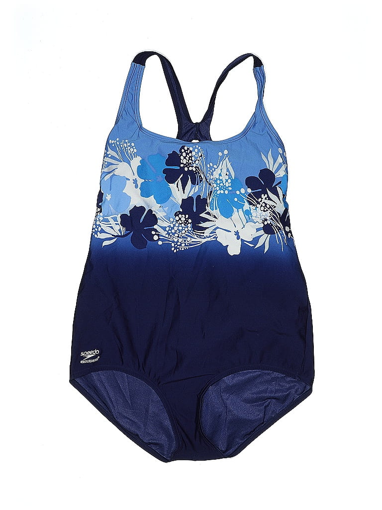 Speedo 100% Polyester Floral Multi Color Blue One Piece Swimsuit Size 16 - photo 1