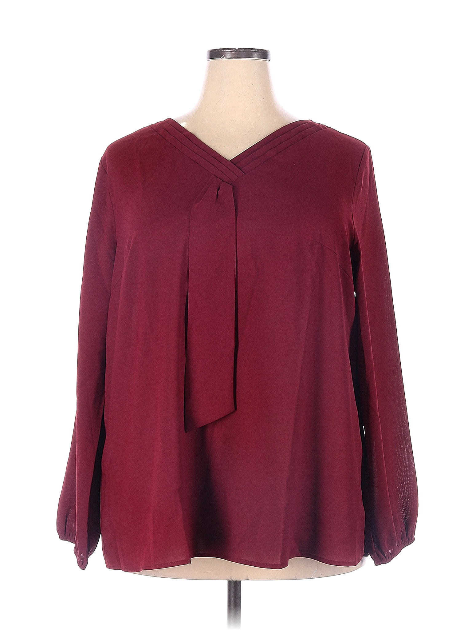 Agnes Orinda 100% Polyester Maroon Burgundy Long Sleeve Blouse Size 2X ...