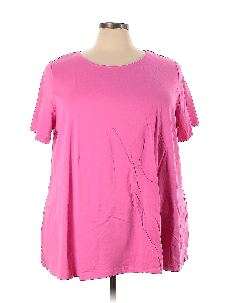 Roaman's 100% Cotton Solid Pink Short Sleeve T-Shirt Size 26 (Plus) - photo 1