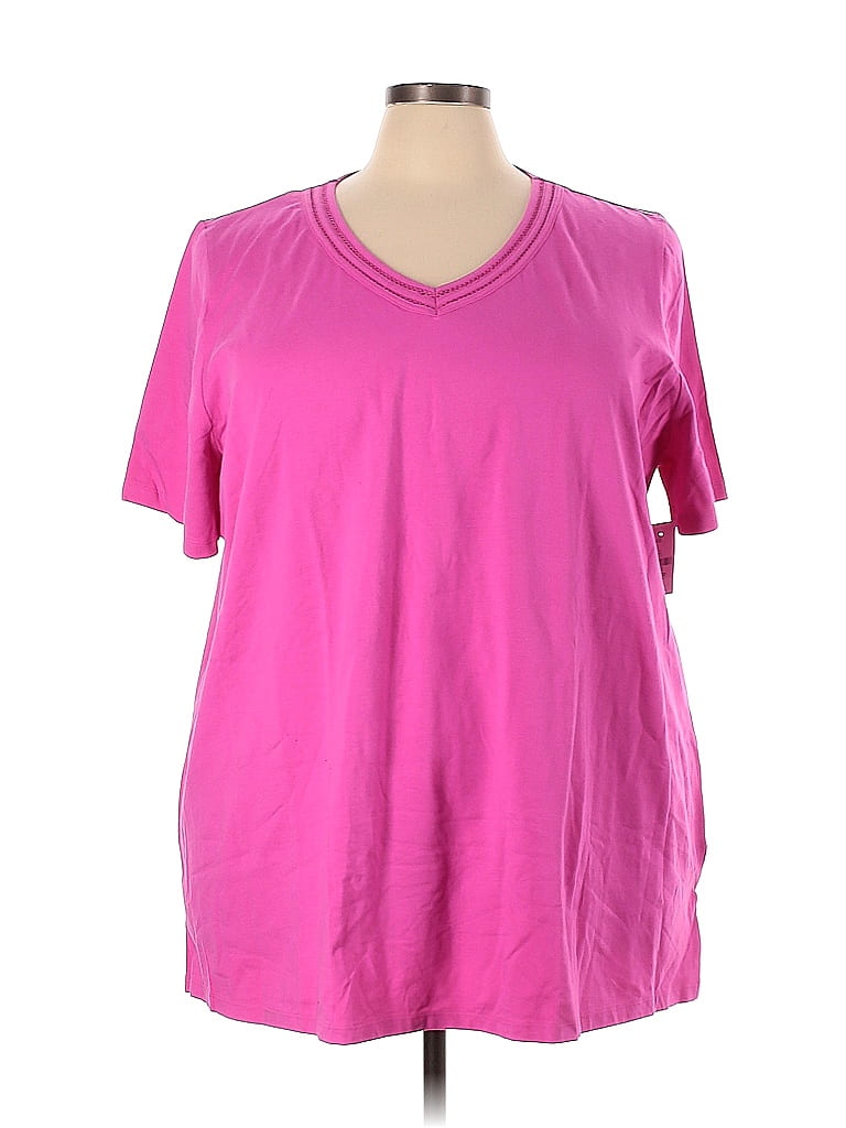 Catherines Solid Pink Short Sleeve T-Shirt Size 3X (Plus) - photo 1