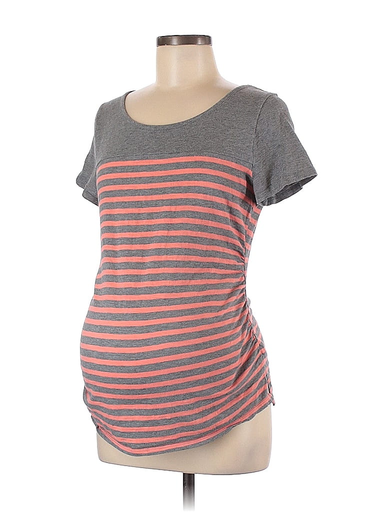 Liz Lange Maternity 100% Cotton Color Block Stripes Gray Short Sleeve T-Shirt Size M (Maternity) - photo 1