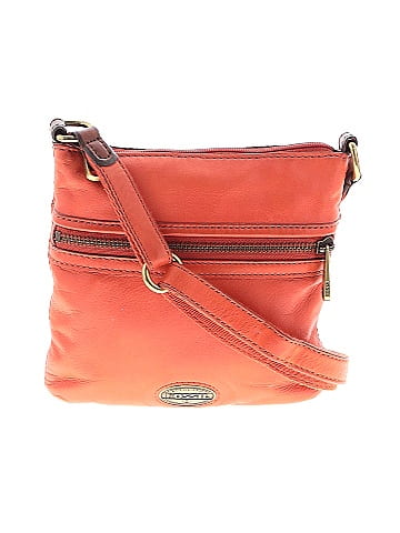 Fossil 100 Leather Solid Pink Orange Leather Crossbody Bag One