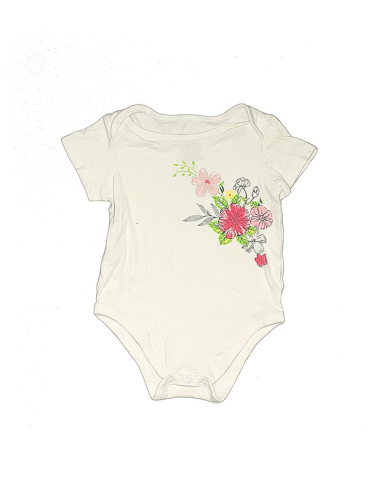 First Impressions 100% Cotton Floral Ivory Short Sleeve Onesie Size 12 mo - photo 1