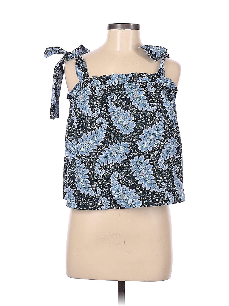 J.Crew Collection 100% Cotton Floral Blue Sleeveless Blouse Size M - photo 1