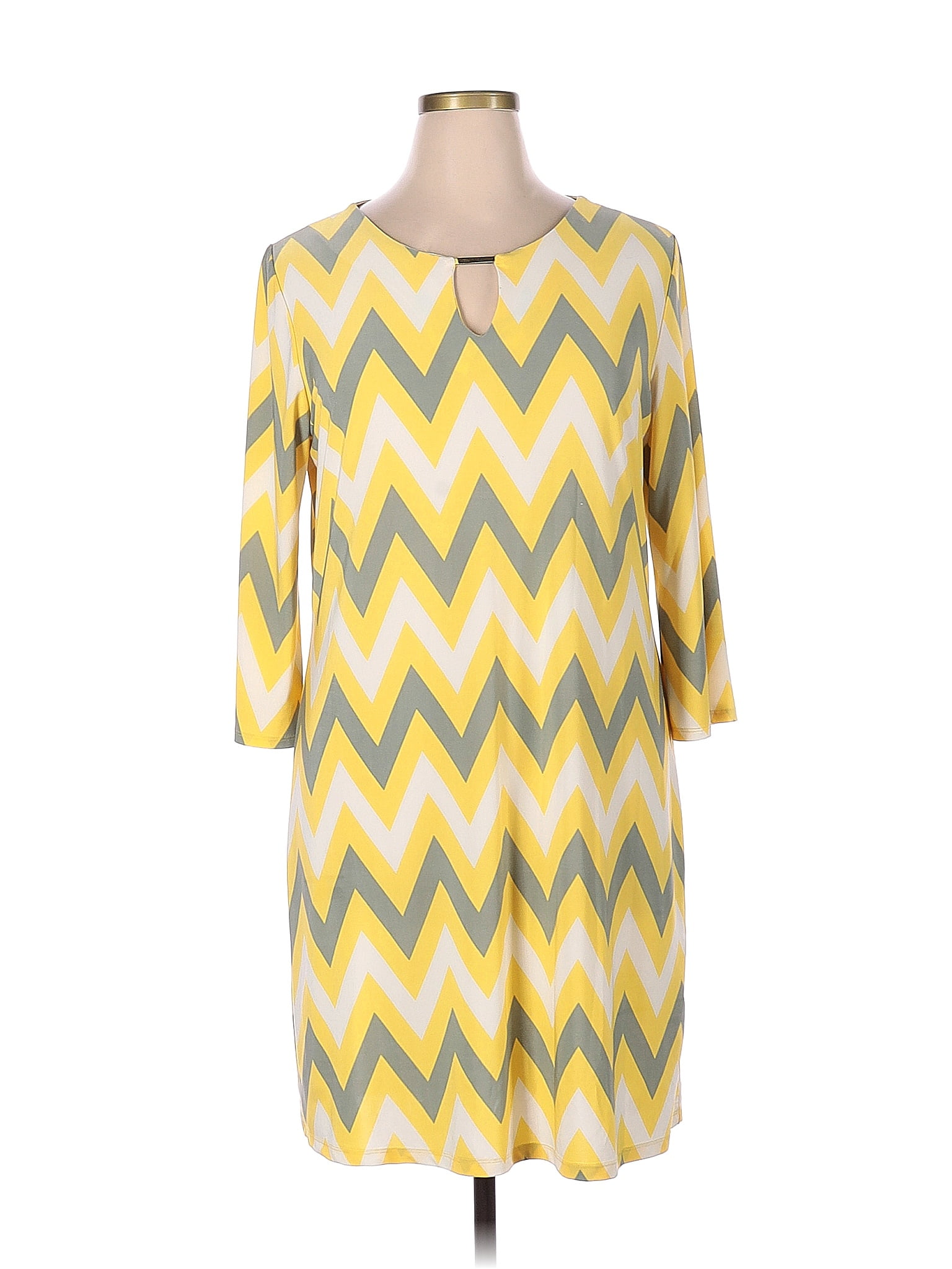 Tacera Chevron Herringbone Chevron Multi Color Yellow Casual Dress Size