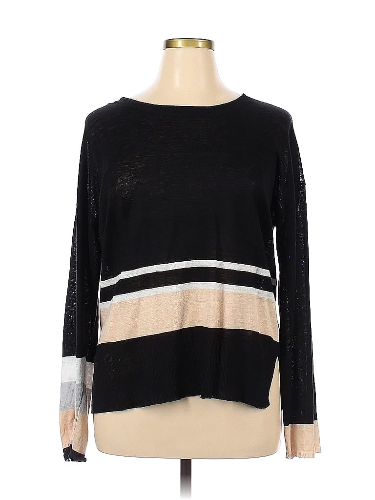 Lisa Todd 100% Linen Stripes Color Block Black Pullover Sweater Size XL - photo 1