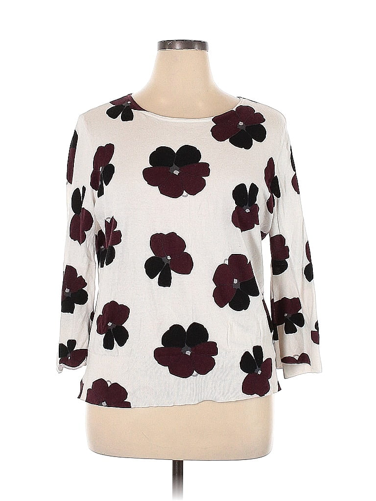 Ann Taylor Factory 100% Cotton Color Block Floral White Pullover Sweater Size XL - photo 1