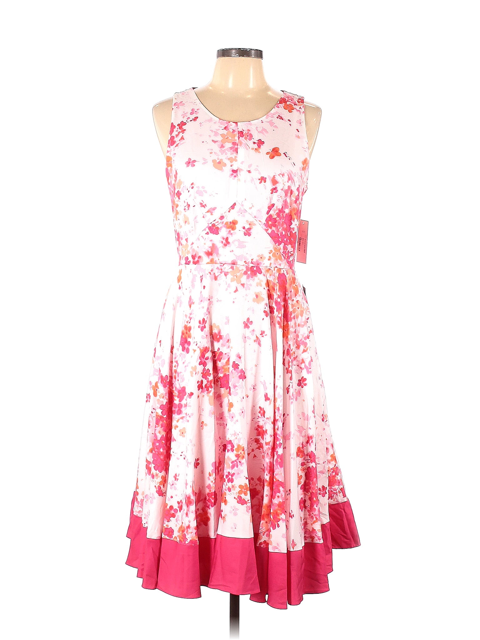 Donna Morgan 100% Polyester Floral Multi Color Pink Casual Dress Size ...