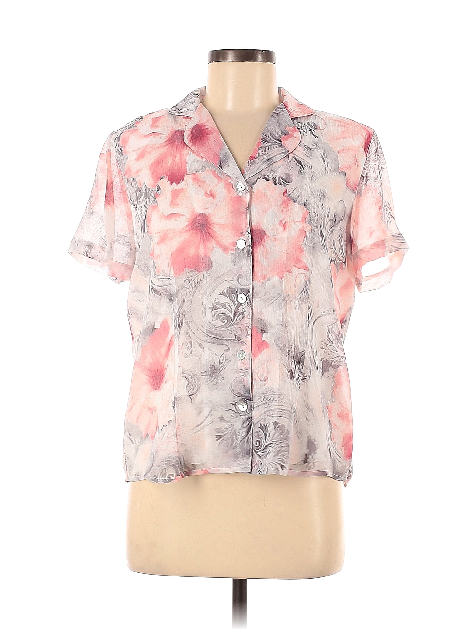 Alfred Dunner 100% Polyester Pink Short Sleeve Button-Down Shirt Size 8 ...