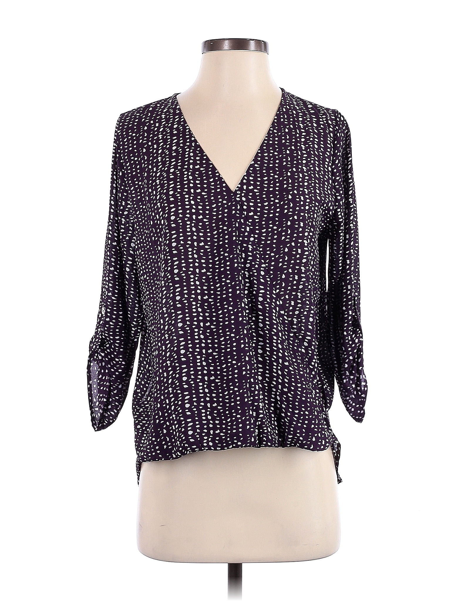 West Kei 100% Polyester Polka Dots Purple Long Sleeve Blouse Size S 