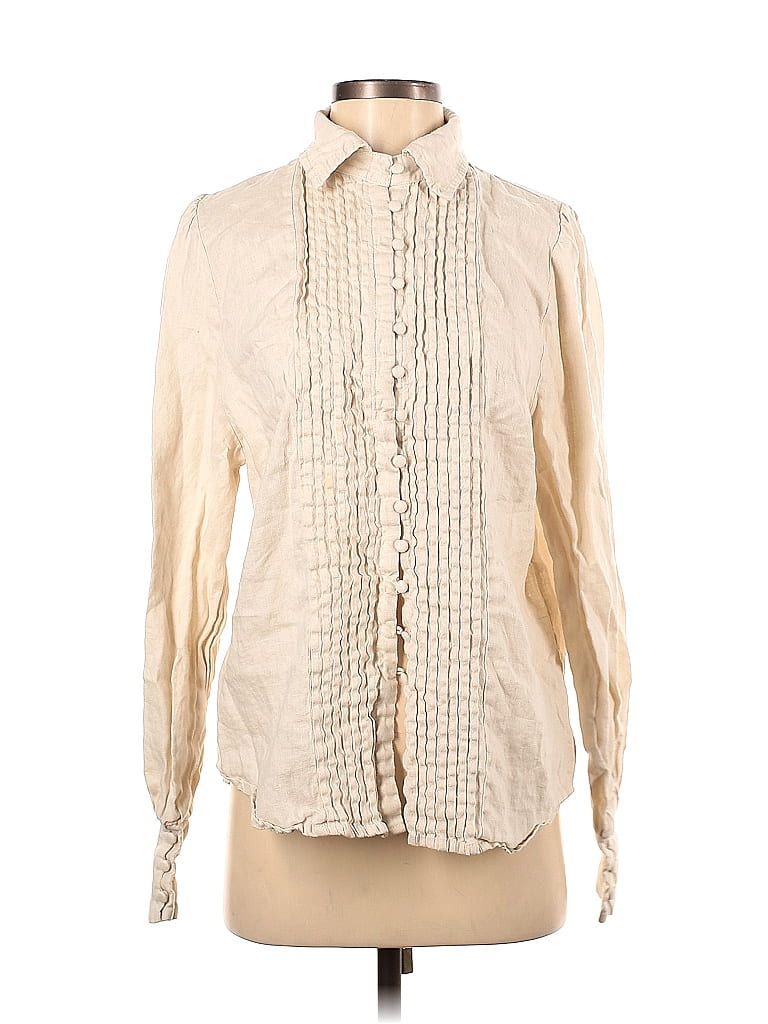 Dissh 100% Linen Ivory Long Sleeve Button-Down Shirt Size 2 - 69% off ...