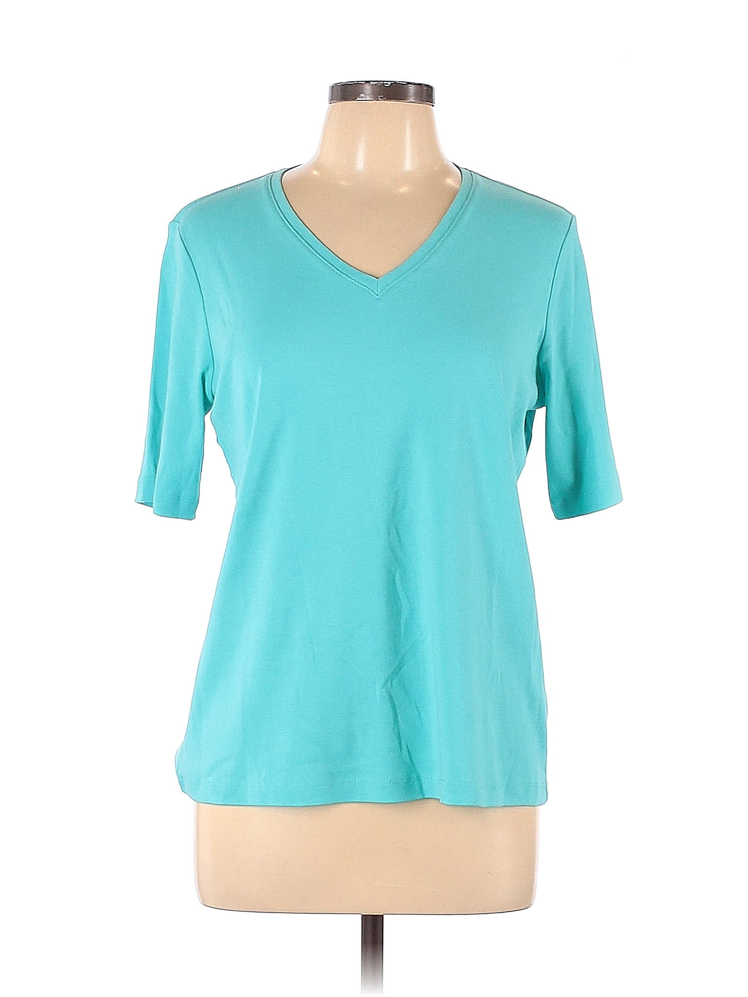 Chico's 100% Cotton Solid Blue Teal Short Sleeve T-Shirt Size Lg (2 ...