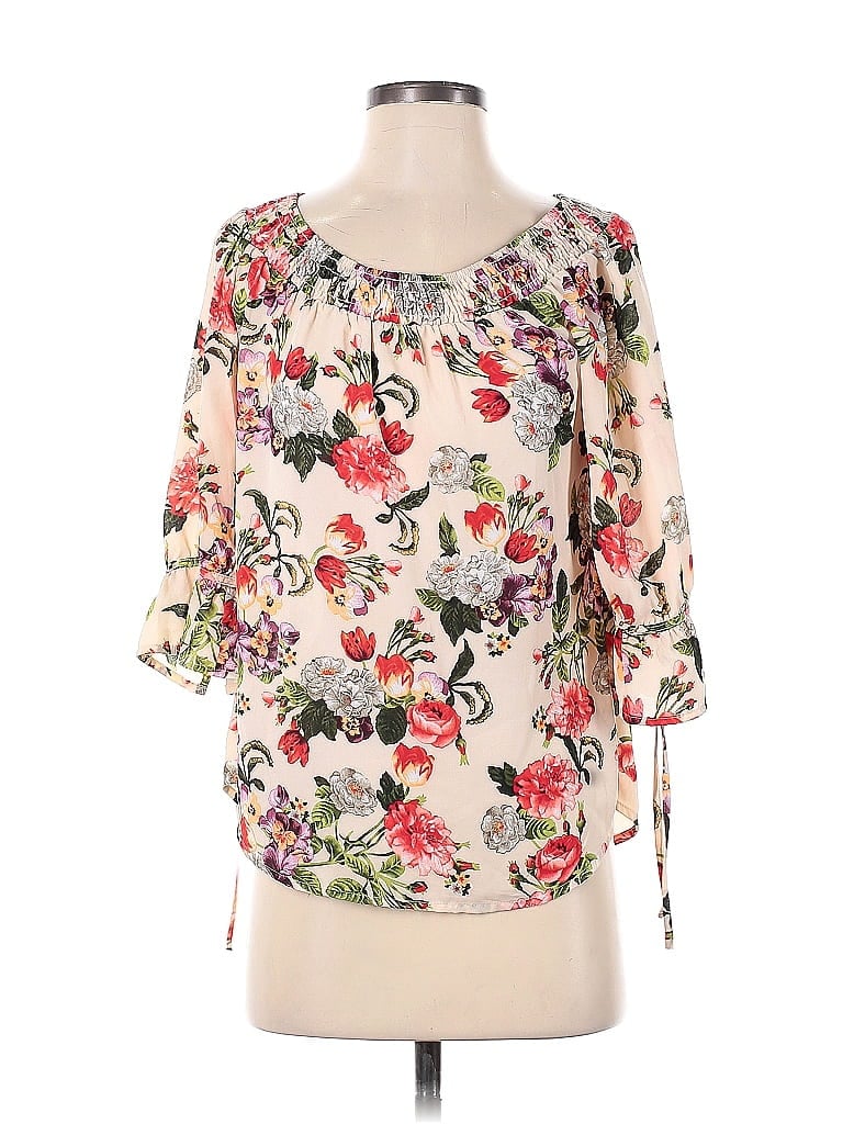 Sara Michelle 100% Polyester Floral Ivory 3/4 Sleeve Blouse Size M ...