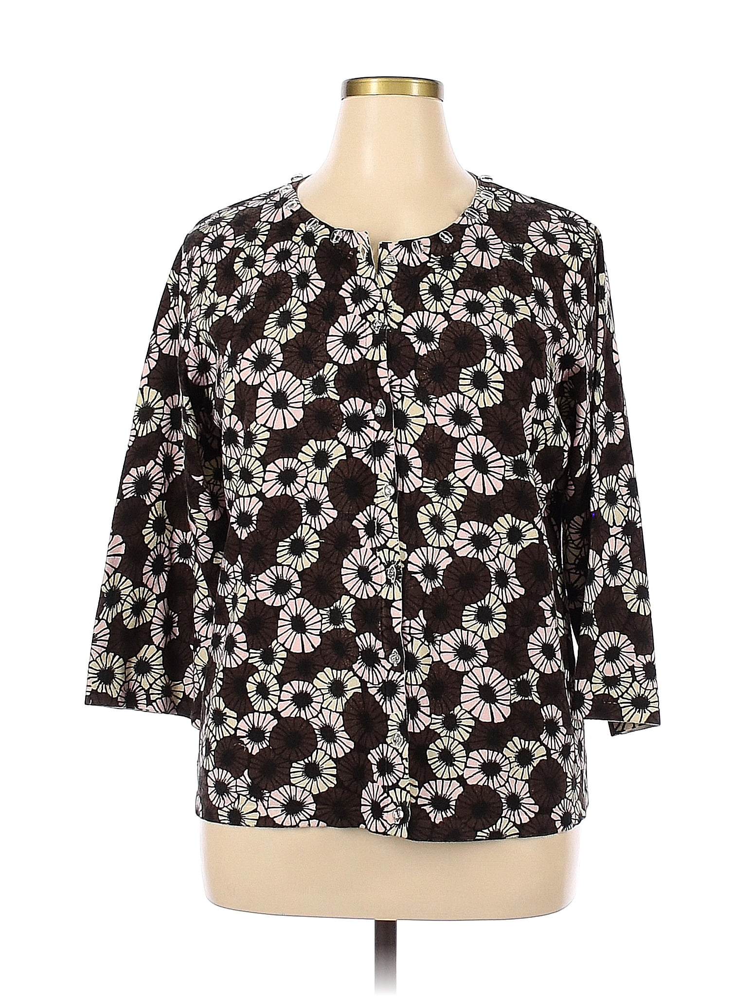 Sag Harbor Floral Brown Short Sleeve Blouse Size XL - 42% off | thredUP