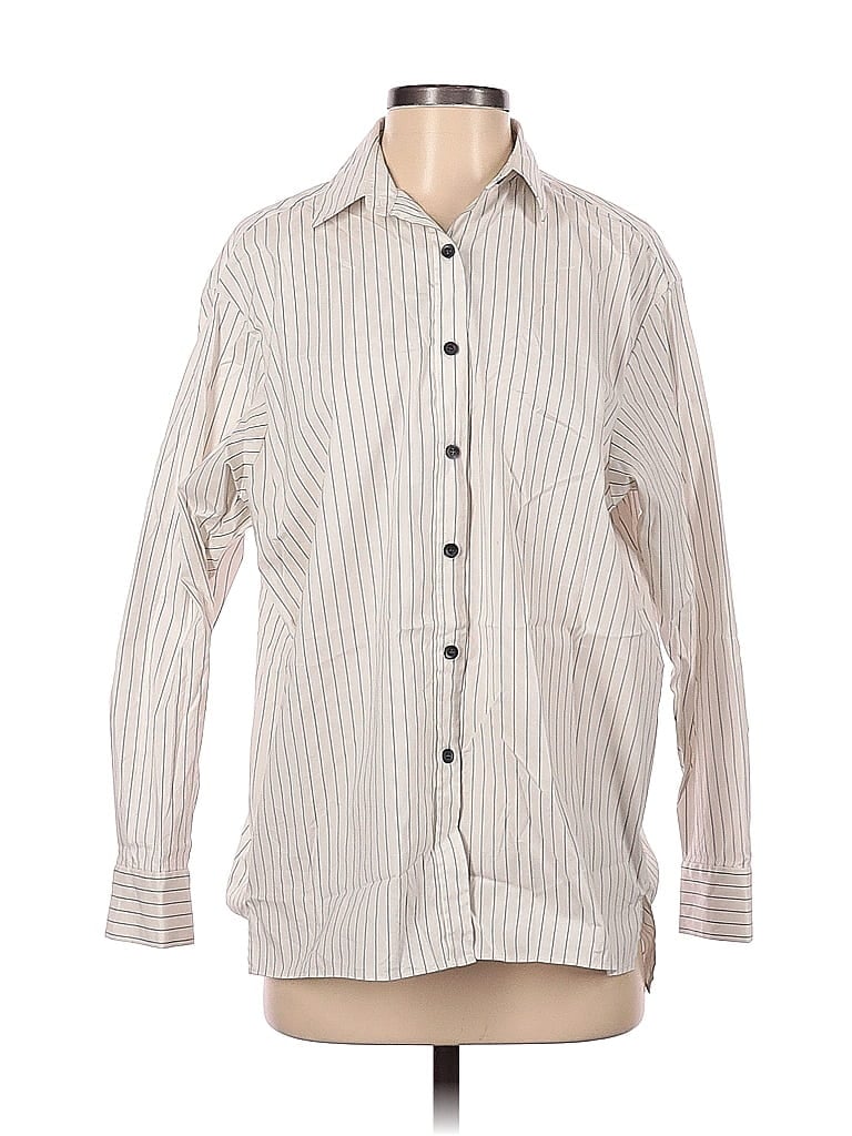 Lafayette 148 New York Stripes Ivory Long Sleeve Button-Down Shirt Size P - photo 1