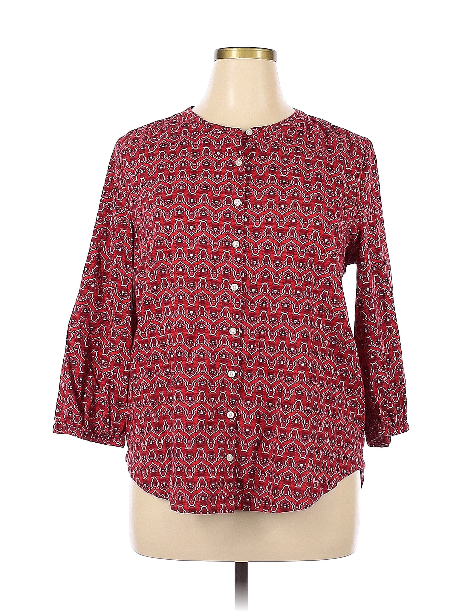 St Johns Bay Polka Dots Red Long Sleeve Button Down Shirt Size Xl