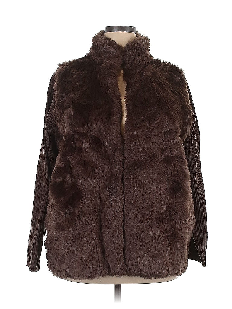 Roaman's 100% Acrylic Solid Brown Faux Fur Jacket Size 22 (1X) (Plus) - photo 1