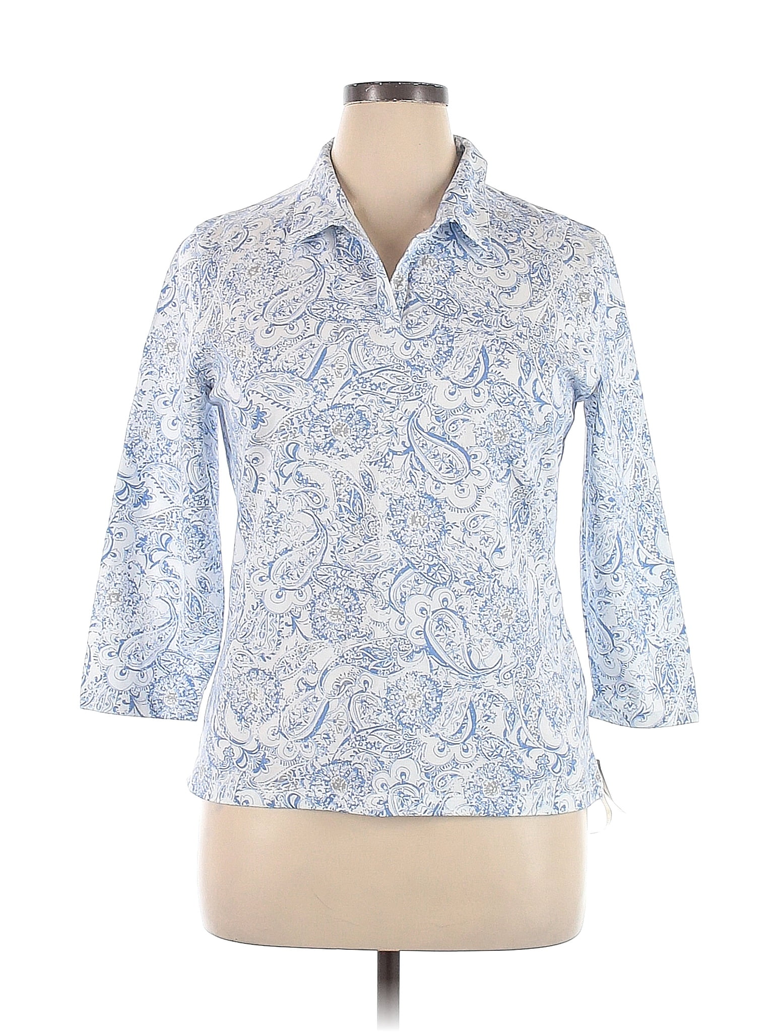 Croft & Barrow Paisley White Blue 3/4 Sleeve Top Size XL - 50% off ...