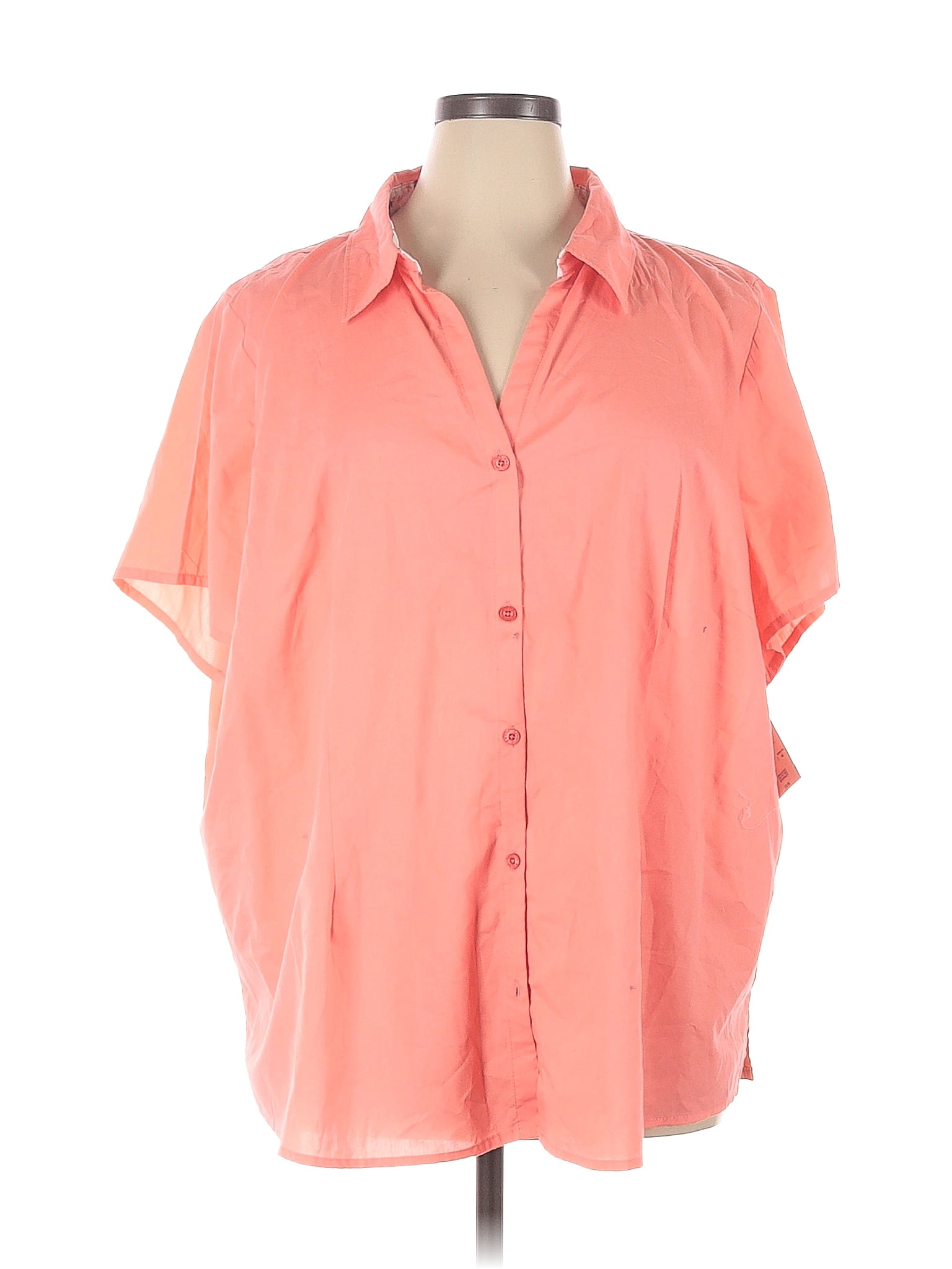 Basic Editions Pink Short Sleeve ButtonDown Shirt Size 4X (Plus) 18