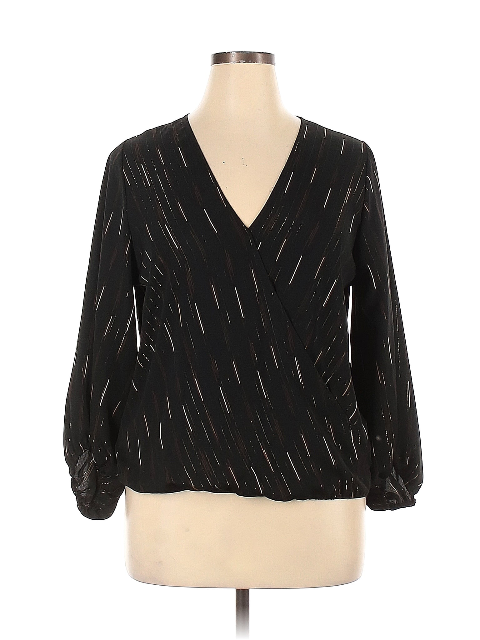 West Kei 100% Polyester Stripes Black Long Sleeve Blouse Size XL - 60% ...