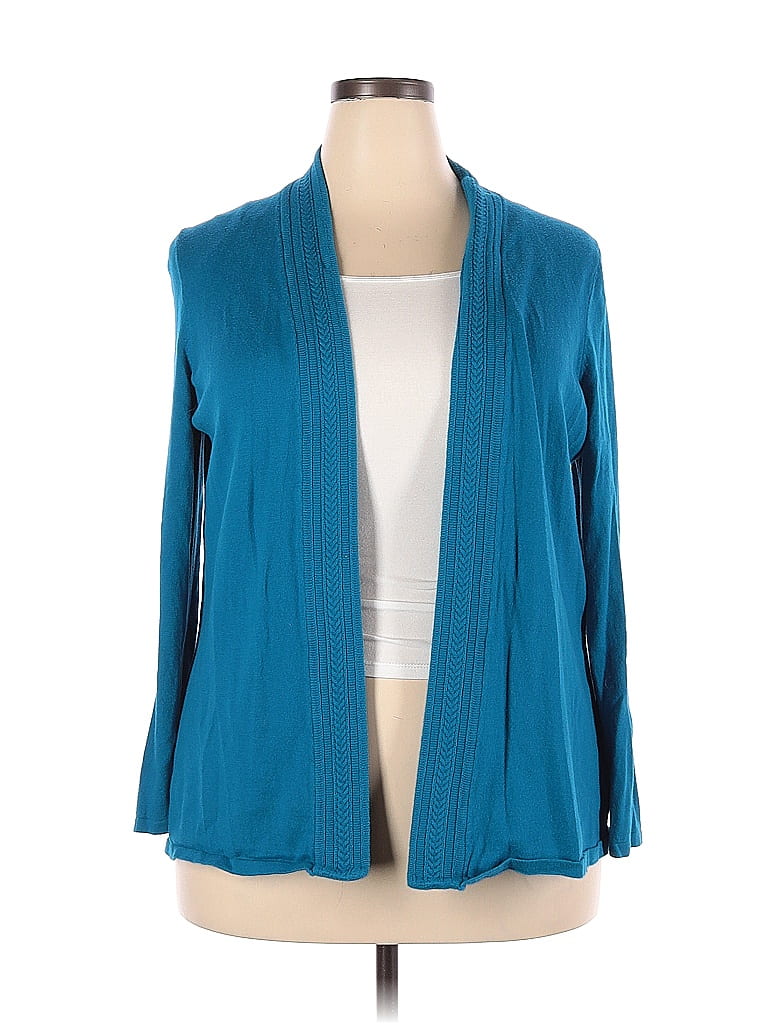 Talbots Outlet Color Block Solid Teal Cardigan Size 2x Plus 43 Off