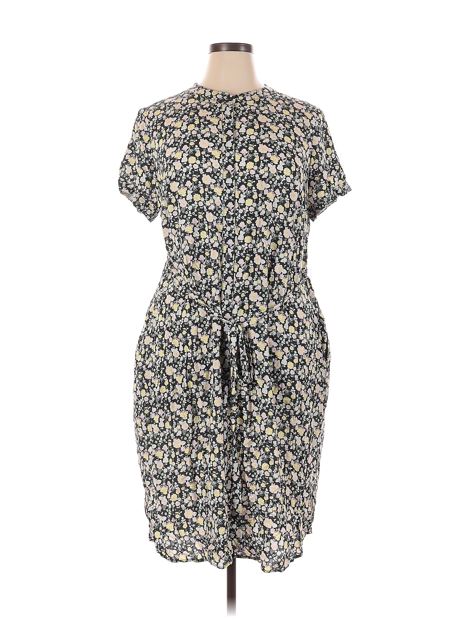 Ann Taylor LOFT 100% Rayon Floral Multi Color Gray Casual Dress Size 16 ...